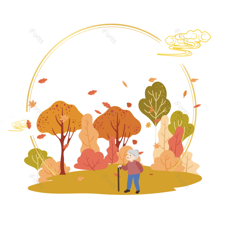 边框图片,秋天元素,树木PNG,插画免抠素材